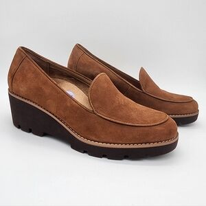 VIONIC Ava Suede Leather Wedge Loafers Toffee Brown Size 8.5 NEW